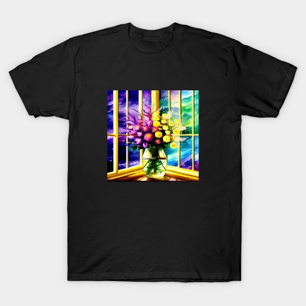 Flowers in the Corner Window T-Shirt by ArtistsQuest